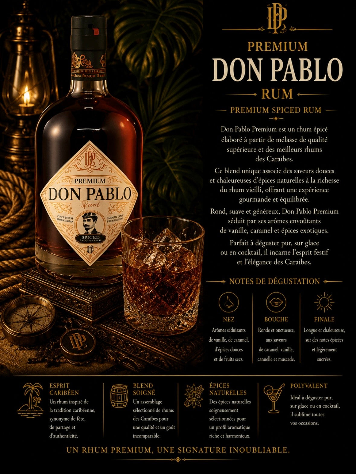 Rhum Don Pablo (prenium spiced rhum caribeen)