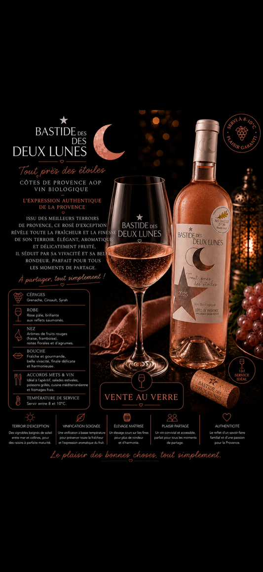 Verre de rosé domaine des deux lunes