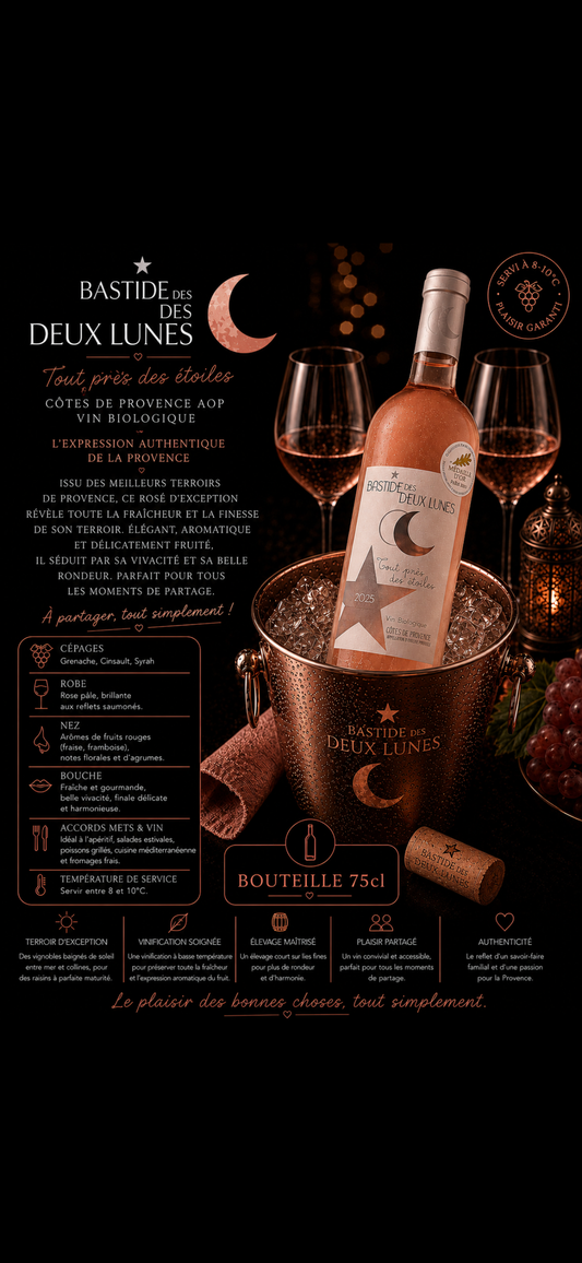 Bouteille de rosé domaine des deux lunes