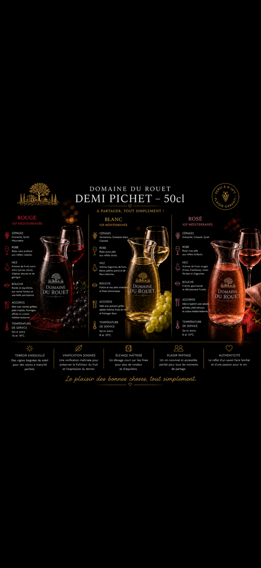 1/2 pichet vin de pays de Méditerranée