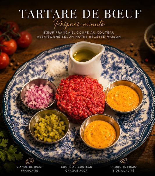 Tartare de bœuf au couteau et ses frites maison