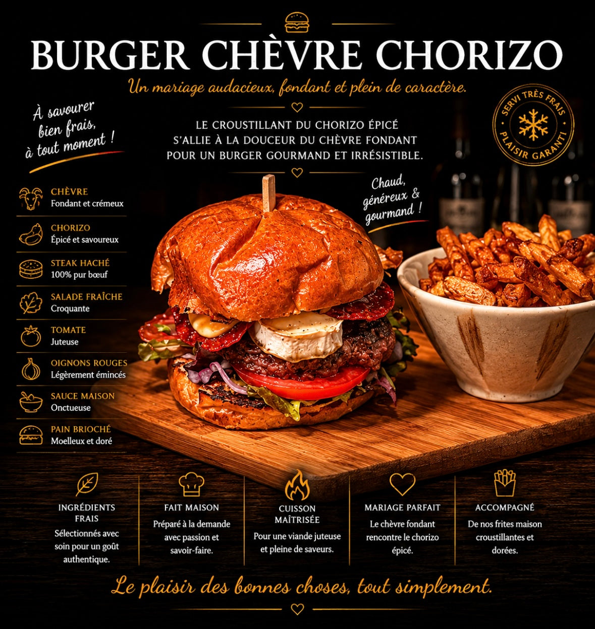 Burger Chèvre/Chorizo & ses Frites Maison
