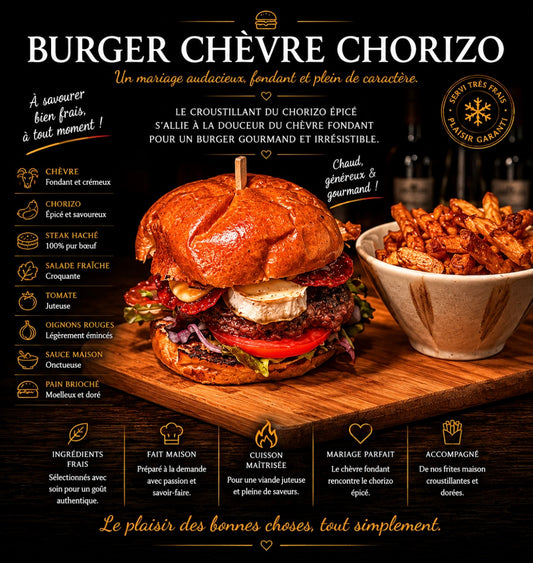Burger Chèvre/Chorizo & ses Frites Maison